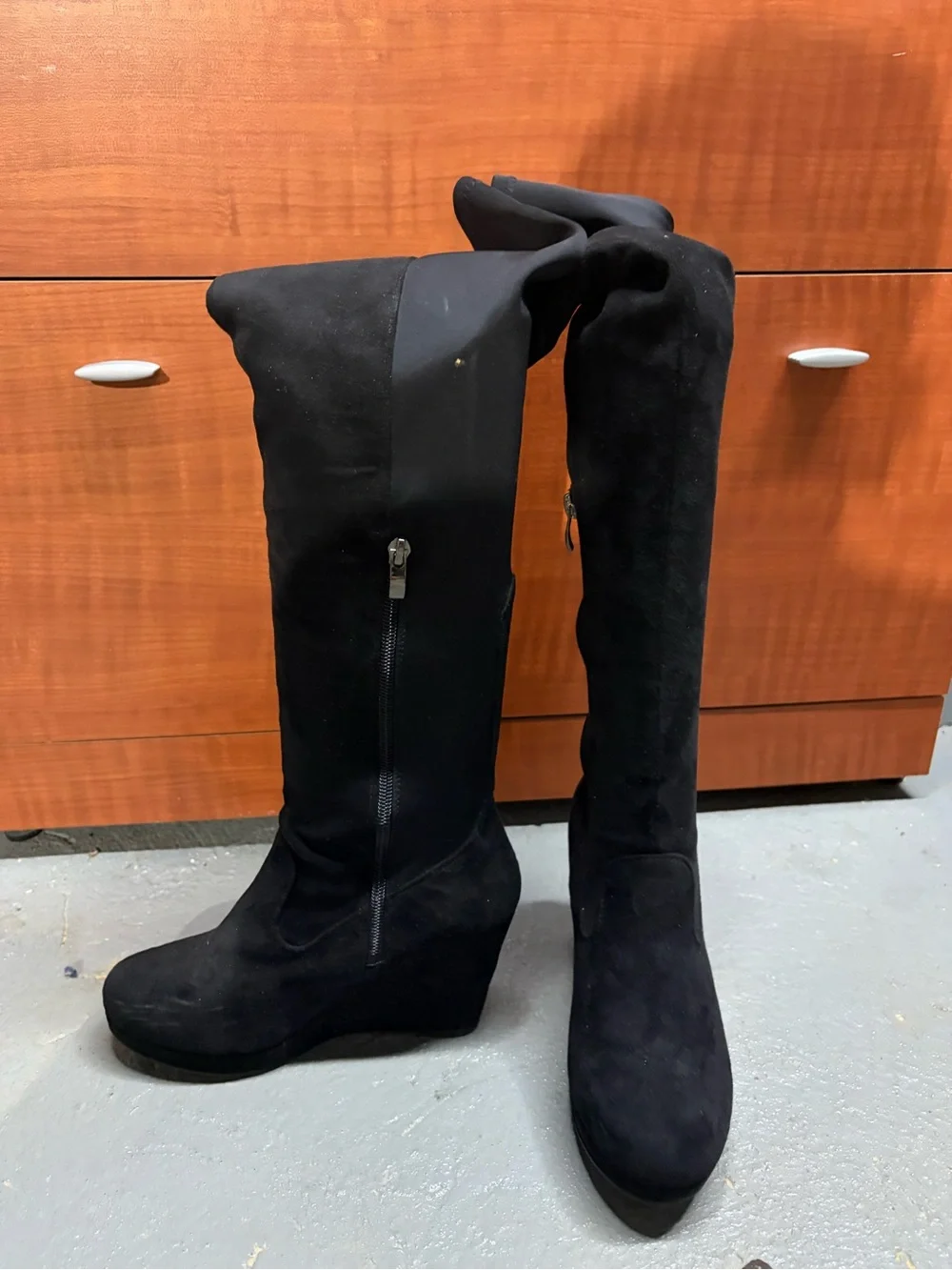 Black Suede Over-the-Knee Boots wedge heel